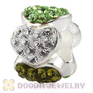  925 Sterling Silver Heart Charm Beads With Austrian Crystal Wholesale 
