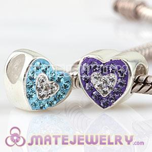 Wholesale 925 Sterling Silver Heart Charm Beads With Austrian Crystal 