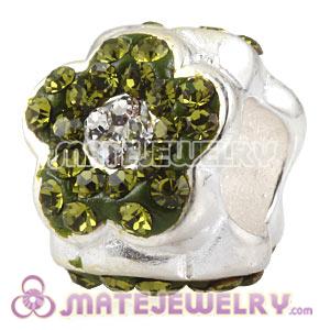 Wholesale 925 Sterling Silver Flower Charm Beads With Green Austrian Crystal 