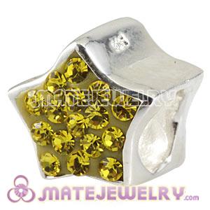 Wholesale 925 Sterling Silver Star Charm Beads With Yellow Austrian Crystal 