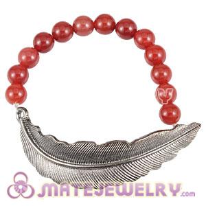 Wholesale Red Agate Feather Beaded Bracelet
