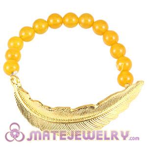 Wholesale Yellow Agate Feather Beaded Bracelet