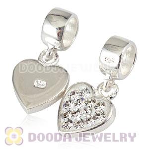 925 Sterling Silver Heart Dangle Charms With White Austrian Crystal Wholesale