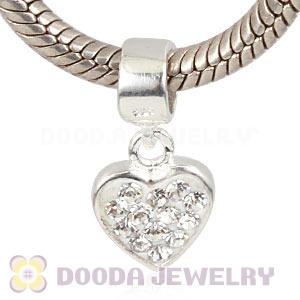 925 Sterling Silver Heart Dangle Charms With White Austrian Crystal Wholesale