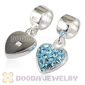 925 Sterling Silver Heart Dangle Charms With Cyan Austrian Crystal Wholesale