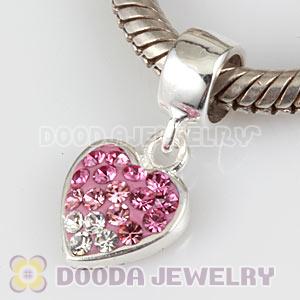 925 Sterling Silver Heart Dangle Charms With Austrian Crystal Wholesale