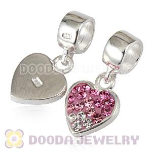 925 Sterling Silver Heart Dangle Charms With Austrian Crystal Wholesale