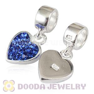 925 Sterling Silver Heart Dangle Charms With Blue Austrian Crystal Wholesale