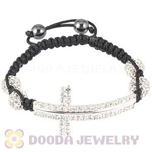Fashion Handmade Macrame Friendship Bracelets With Pave Crystal Bead And Cross  