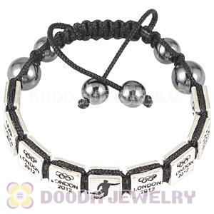 Handmade London 2012 Olympics Football Square Alloy Bracelets With Hematite