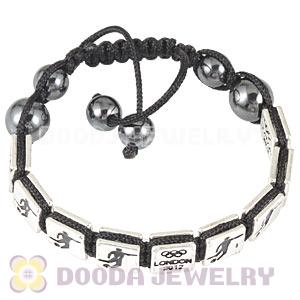 Handmade London 2012 Olympics Football Square Alloy Bracelets With Hematite