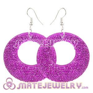 Wholesale Basketball Wives Purple Crystal Circle Bamboo Hoop Earrings 