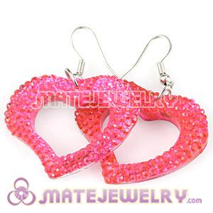 Wholesale Pink Crystal Heart Basketball Wives Bamboo Hoop Earrings 