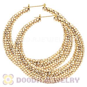 90mm Gold Basketball Wives Bamboo Crystal Hoop Earrings 