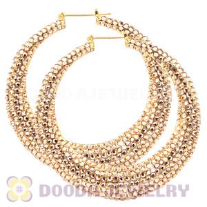 90mm Basketball Wives Bamboo Crystal Hoop Earrings 