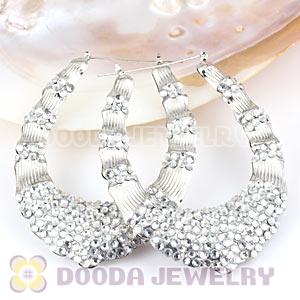 60X80mm Silver Basketball Wives Bamboo Crystal Water Drop Earrings 
