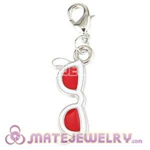 Platinum Plated Alloy European Enamel Jewelry Red Sunglass Charms Wholesale 