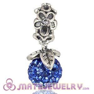 Silver European Forever Bloom Dangle Charms 8mm Blue Czech Crystal Beads
