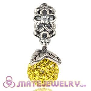Silver European Forever Bloom Dangle Charms 8mm Yellow Czech Crystal Beads