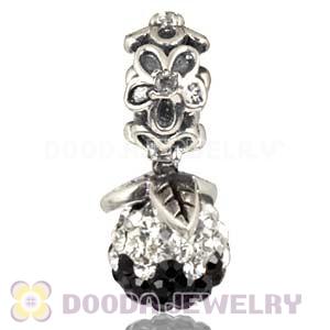 Silver European Forever Bloom Dangle Charms 8mm White-Black Czech Crystal Beads