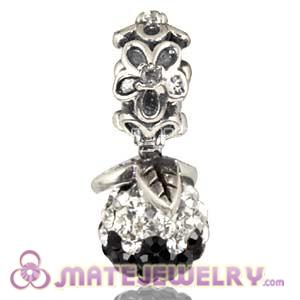 Silver European Forever Bloom Dangle Charms 8mm White-Black Czech Crystal Beads