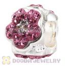 925 Sterling Silver Flower Charm Beads With Pink Austrian Crystal Wholesale