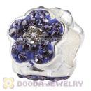 925 Sterling Silver Flower Charm Beads With Purple Austrian Crystal Wholesale