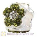 925 Sterling Silver Flower Charm Beads With Green Austrian Crystal Wholesale