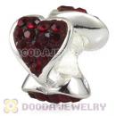 925 Sterling Silver Sparkling Heart Charm Beads With Red Austrian Crystal Wholesale