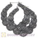 80mm Black Basketball Wives Bamboo Buddhist Bead Crystal Hoop Earrings