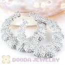 80mm Silver Basketball Wives Bamboo Buddhist Bead Crystal Hoop Earrings