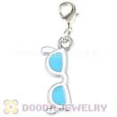 Platinum Plated Alloy Enamel European Jewelry Cyan Sunglass Charms Wholesale