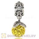 Silver European Forever Bloom Dangle Charms 8mm Yellow Czech Crystal Beads