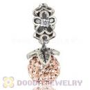 Silver European Forever Bloom Dangle Charms 8mm Rose Czech Crystal Beads