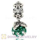 Silver European Forever Bloom Dangle Charms 8mm Green-White Czech Crystal Beads