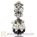 Silver European Forever Bloom Dangle Charms 8mm White-Black Czech Crystal Beads
