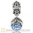 Silver European Forever Bloom Dangle Charms 8mm Blue Czech Crystal Beads