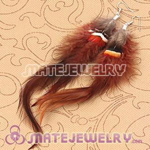 Cheap Long Purple And Grizzly Feather Earrings With Alloy Fishhook 