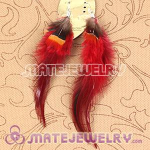 Cheap Long Pink And Grizzly Feather Earrings With Alloy Fishhook 