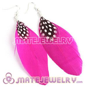 Fashion Boho Pink Feather Earrings WithDecorated Dot
