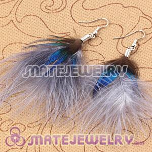 Long Blue Tibetan Jaderic Bohemia Styles Shagginess Feather Earrings