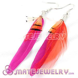 Long Pink Tibetan Jaderic Indianstyles Grizzly Feather Earrings