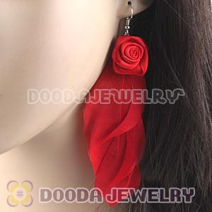 Wholesale Red Tibetan Jaderic Indianstyles Flower Feather Earrings