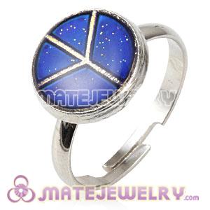 Wholesale Mix Size Unisex Silver Plated Change Color Finger Ring With Peace Design 