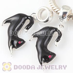 925 Sterling Silver Enamel Dangle Black Cat Charms Wholesale