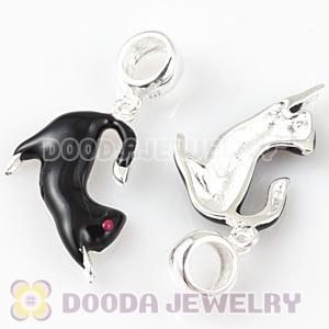 925 Sterling Silver Enamel Dangle Black Cat Charms Wholesale