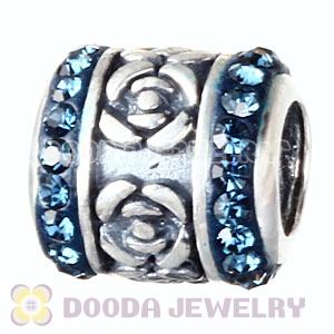 925 Sterling Silver Rose Flower Barrel Bead With Austrian Crystal 
