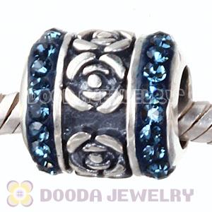925 Sterling Silver Rose Flower Barrel Bead With Austrian Crystal 