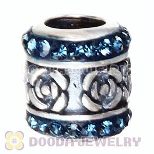 925 Sterling Silver Rose Flower Barrel Bead With Austrian Crystal 