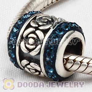 925 Sterling Silver Rose Flower Barrel Bead With Austrian Crystal 